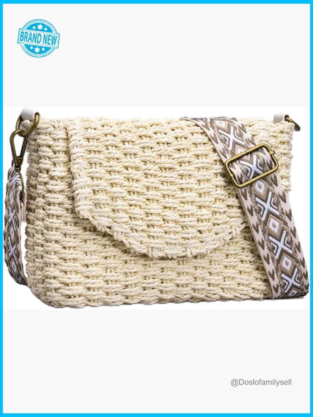 Straw Crossbody Bag with Guitar Strap Beach Boho Woven Handbag Travel